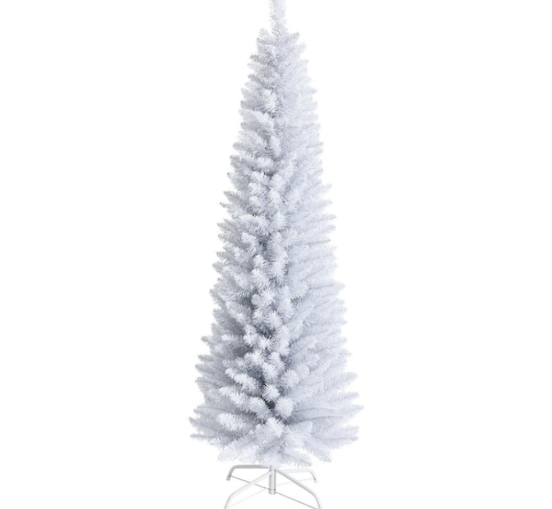 6 ft. Unlit Slim Pencil Artificial Christmas Tree with Metal Stand White