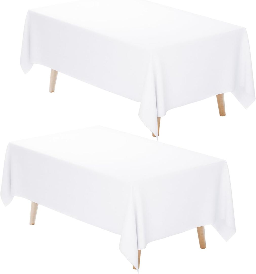 Fixwal White Tablecloth Rectangle 60 x 102 Inch, 2 Pack 6ft Polyester Fabric Table Cloths Rectangular Table Covers for Party, Banquet, Dining, Birthday, Wedding