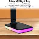 LED Desk Lamp with RGB Atmosphere Light, 5W USB Output, 5 Color Temp, Slide Steplessly Adjust Brightness, Touch Control, Foldable Table Light with Adapter (Black)