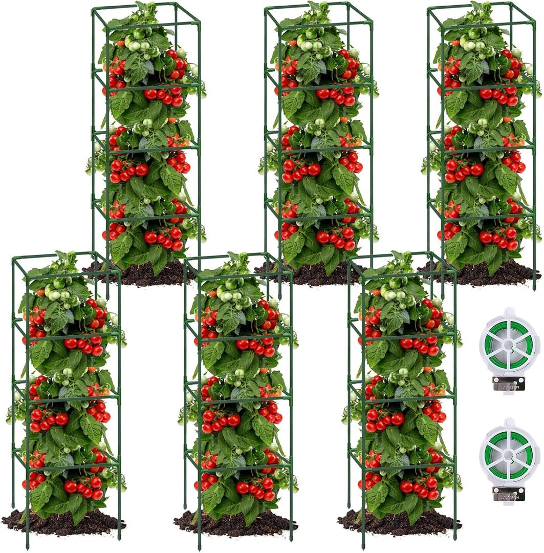 Pack of 6 Square Tomato Cages for Garden, 41.5 x 14 x 14 Inches Tomato Trellis Plant Support Cage for Potted Plants, Heavy Duty Plant Stakes for Raised Garden Bed Climbing Vegetables Flower Pack of 6 Square Tomato Cages for Garden, 41.5 x 14 x 14 Inches Tomato Trellis Plant Support Cage for Potted Plants, Heavy Duty Plant Stakes for Raised Garden Bed Climbing Vegetables Flower