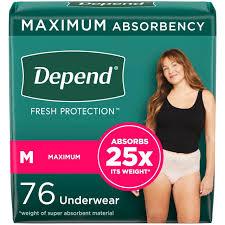 Depend Fresh Protection Adult Diapers, Incontinence & Postpartum Bladder Leak Underwear for Women, Disposable, Maximum, Medium, Blush, 30 Count