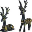 Baluue 2pcs Christmas Reindeer Figurines Resin Sitting Standing Deer Statue Artificial Deer Statues Sculpture Tabletop Ornaments for Cabinet Mantel Shelves Fireplace Accents (Multicolor)