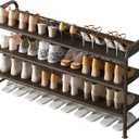 INGIORDAR Shoe Rack 3 Tier Long Storage Organizer Wide Metal Shoe Shelf for Closet Entryway Brown