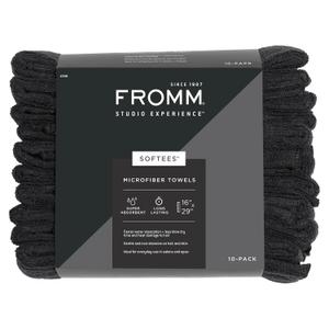 Fromm Softees Microfiber Hair Towels, Absorbent Salon Hair Towels for Hairstylists, Barbers, Spa & Gym, Fast-Drying, Ultra-Soft, Lint-Free, Multi-Purpose Towels, 16" x 29"- 10-Pack - Black