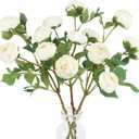 White Ranunculus Artificial Flowers,3PCS 18 Heads Faux Silk Ranunculus Flowers Long Stems Fake Peonies for Centerpieces Arrangements Wedding Party Home Decoration(White)