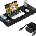 Mouse Pad 31.5x15.75 Inch with Calculator, 15W Magnetic Wireless Charging Desk Mat, XXL Desk Pad, Home Office Large Keyboard Pad with Ultra-Smooth Surface, Non-Slip Base (Black with 20W PD Charger)