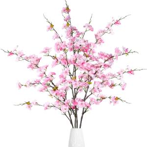 Sggvecsy Artificial Cherry Blossom Flowers 4 Pcs Faux Cherry Blossom Stems Faux Silk Cherry Blossom Branches 43 Fake Flowers Long Stems for Vase Arrangements Home Wedding Table Decor (Pink)