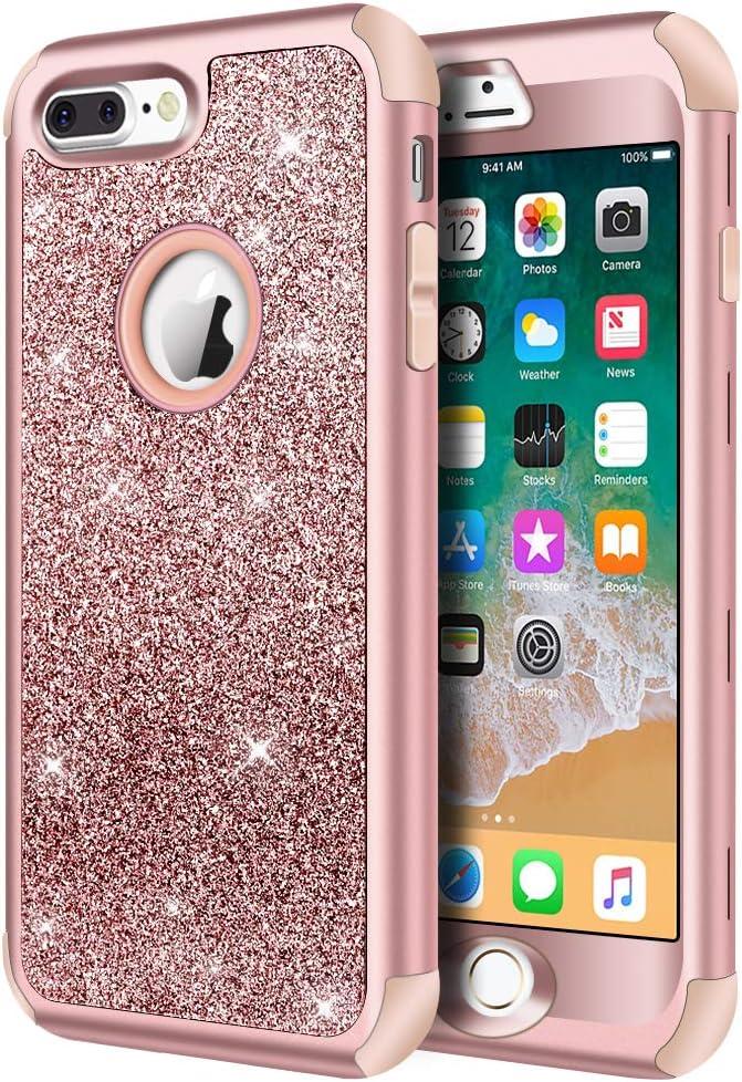 Hython Designed for iPhone 8 Plus, iPhone 7 Plus Case, Heavy Duty Defender Protective Bling Glitter Sparkle Hard Shell Hybrid Shockproof Rubber Bumper Cover for 7 Plus and 8 Plus, Rose Gold