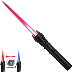 Torch Lighter, Bright Fire Lighter with Safety Lock and Adjustable Red/Blue Flame, Refillable Butane Gas Windproof Jet Flame Cool Lighters, for Candles Campfires BBQ Baking, Camping, Gift (Black)