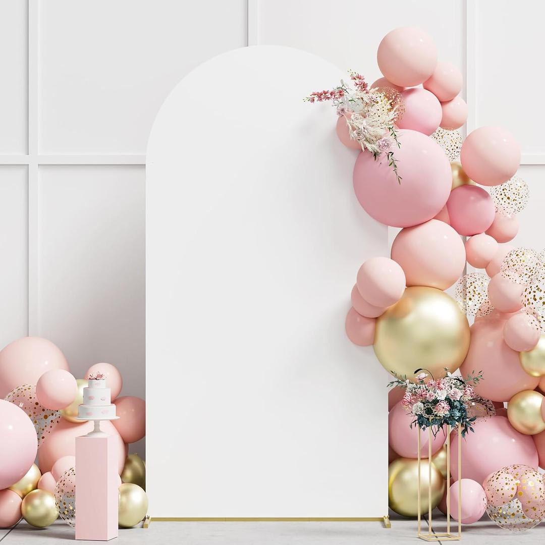Minetom 6FT Wedding Arch Backdrop Stand with Spandex Arch Cover, Metal Arch Backdrop Stand for Birthday Party Baby Shower Graduation Ceremony Decoration, White