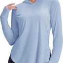 Women's Rash Guard Long Sleeve UV Sun Protection Shirts with Thin Hoodie UPF 50+ Lightweight SPF Tops for Hiking (Large, Blue)