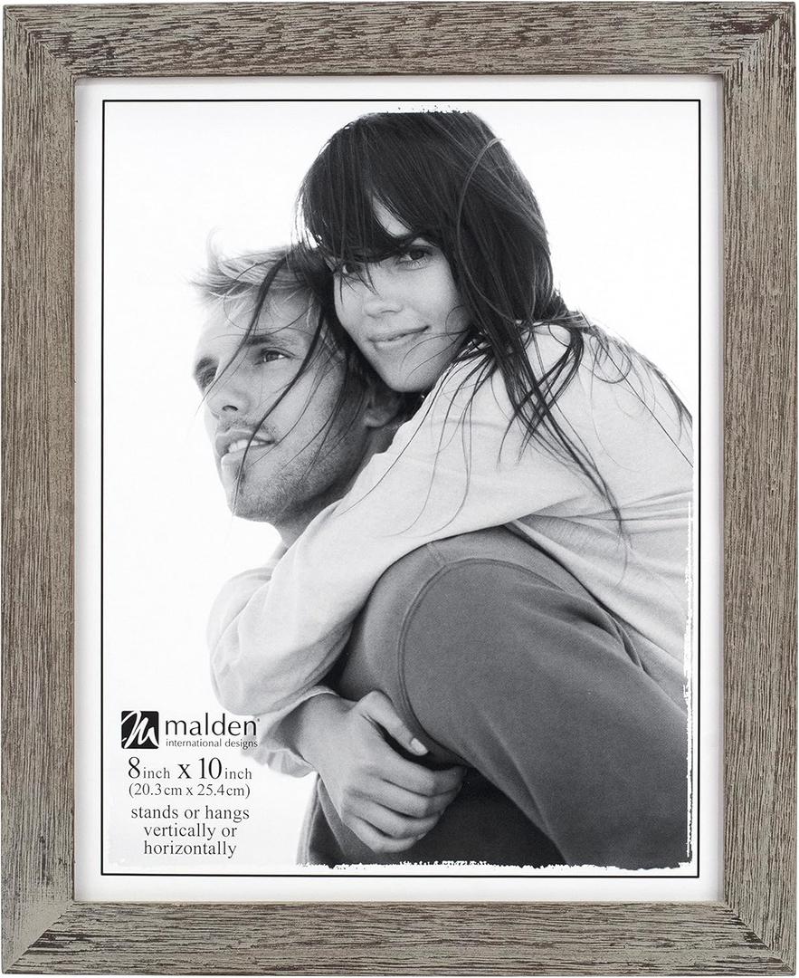 Malden International Designs Linear Rustic Wood Picture Frame, 8x10, Rough Gray