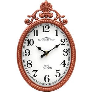 Vintage Metal Wall Clock  Rose Gold Decorative Accent, French European Ornate Design, Silent Non-Ticking Battery Operated for Living Room, Entryway, Bedroom 10.2 Inch
