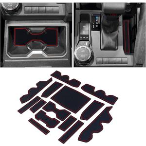 Premium Custom Liner Mat Compatible with 2024 2025 2026 Toyota Tacoma(4th Gen) Double Cab Accessories Center Console, Door Pocket and Cup Holder 14Pcs（Red，Patented Design）