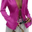 Cicy Bell Womens Sexy Satin Going Out Tops Tie Front Long Sleeve Blouses (Pink,S)