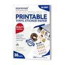 8.5x11 Printable Vinyl Sticker Paper Waterproof, Removable Self Adhesive Vinyl Sticker Sheets for Inkjet and Laser printer, 30 Pack, Letter Size, Glossy White