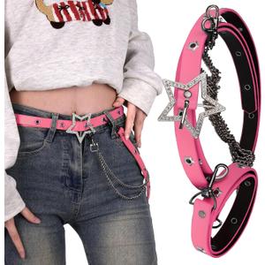 Y2K Aesthetic Colorful Faux Leather Belt, Adjustable Star Decor Dopamine Waist Belt Street Style for Female