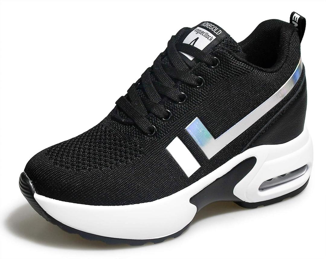 AONEGOLD Women's Platform Sneakers Wedges High Top Lace Up Shoes Increase Fashion Sneakers for Women Girls Black 41