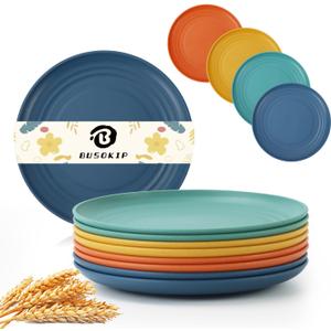 Appetizer Plates 5.7 Inch, Unbreakble Wheat Straw Plate Sets of 8, Plastic Plates Reusable, Microwave & Dishwasher Safe Small Plate for Dessert, Kitchen, Saucers, Party (Multicolor)