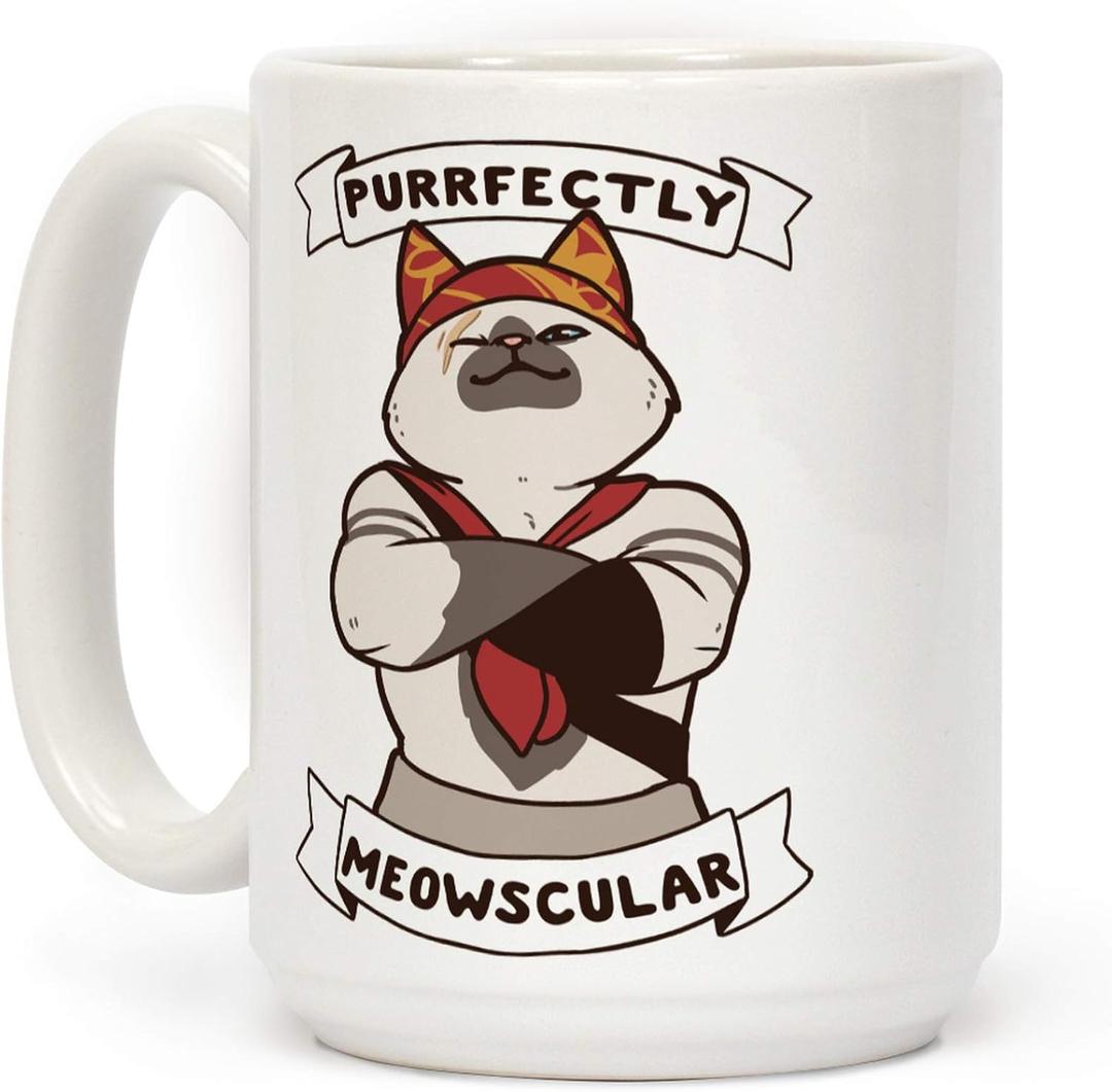 LookHUMAN Cute Cat Coffee Mug - Perfectly Meowscular Chef - Ideal For Pet Owners, Coffee Addicts, And Kitchen Enthusiasts - Unique Gift For Birthdays Or Holidays - Quality Ceramic w/Bold Print, 15oz