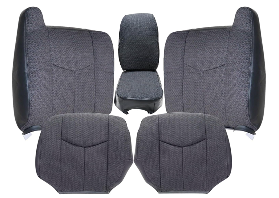 NLQR #69C Dark Gray 40/20/40 Driver & Passenger Bottom & Top Lean Replacement Seat Covers & Middle Jump Seat Cover fit for Chevy Silverado GMC Sierra 1500 2500HD 3500HD 2003-2007 | Fits Heated Seats
