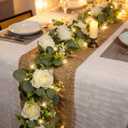 2 Pack 5.9 FT Artificial Flower Garland with Lights, Fake Floral Garland with 12 White Roses, White Flower Decorations for Arch Table Centerpieces Backdrop Party Home Wedding Decorations