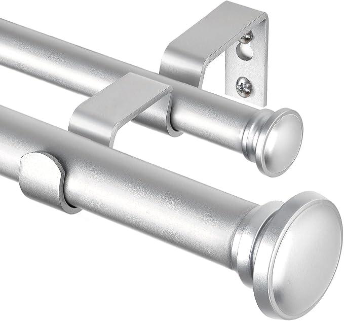 TONIAL 1 Inch Double Curtain Rods for Windows, 72 to 144 Inch, Silver