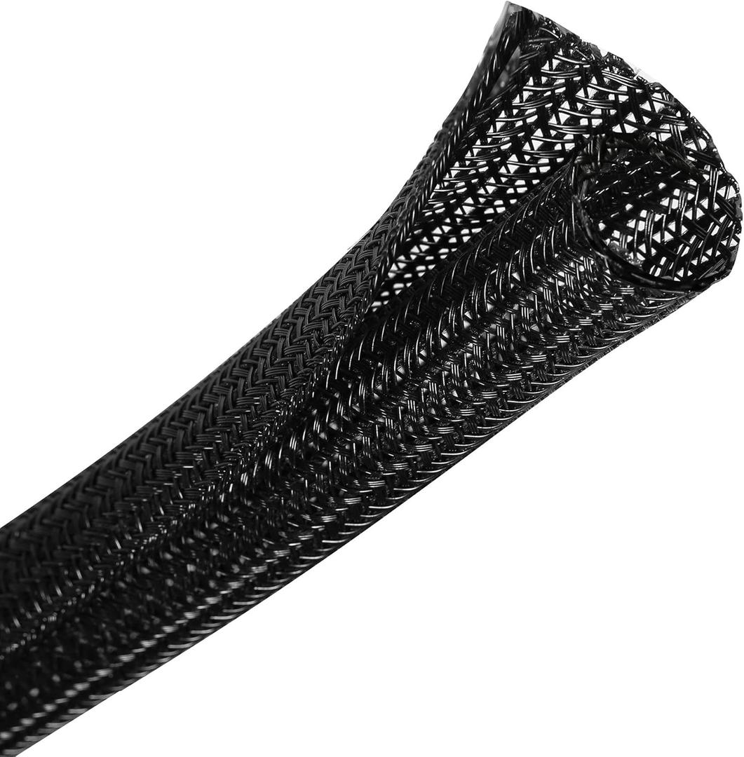 CrocSee 25ft - 3/4 inch Braided Cable Management Sleeve Cord Protector - Self-Wrapping Split Wire Loom for TV/Computer/Home Theater/Engine Bay - Black