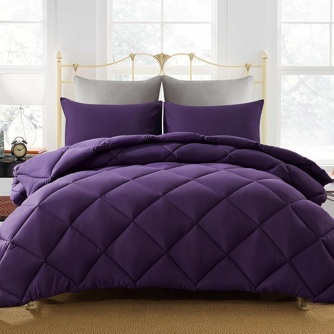 Decroom Lightweight King Comforter Set with 2 Pillow Sham - 3 Pieces Set - Quilted Down Alternative Comforter/Duvet Insert for All Season - Purple - King Size