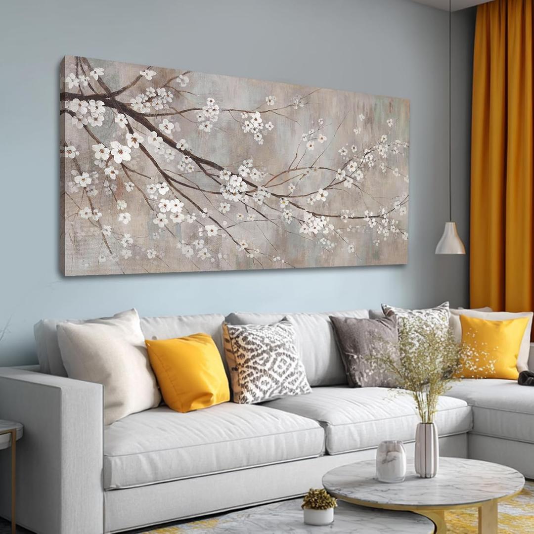 XIANSHOU Botanical Wall Decor Paintings Canvas Wall Art for Living Room White Flower Pictures Artwork Decorations for Bedroom Dining Room Office 29"x 58" Home Decor Ready to Hang