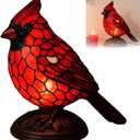 Cardinal Lamp Stained Glass, Resin Red Bird Table Light Lamps, Christmas Bedroom Decor Bird Lamp (Red)