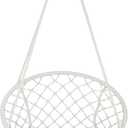 Hammock Chair Macrame Swing, Bohemian Style Round Hanging Chair, Handmade Knitted Cotton Rope Hammock Swing Chair for Indoor/Outdoor Home Bedroom Yard Garden Patio, Max 260Lbs, Beige