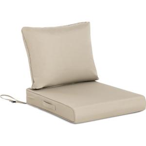 BPS 21 x 21 Inch Outdoor Chair Cushion Set, Fade-Resistant and Water-Resistant Solution-Dyed Polyester Fabric Patio Deep Seat Cushion with Removable Cover and Straps for Outdoor/Indoor Use, 21''W x 21''D, Brown, 1