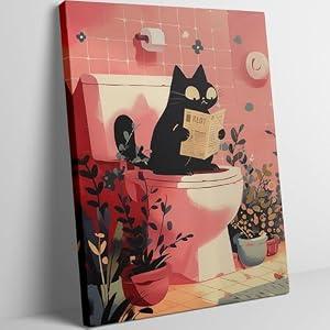 VASORASUE Funny Black Cat Bathroom Canvas Wall Art