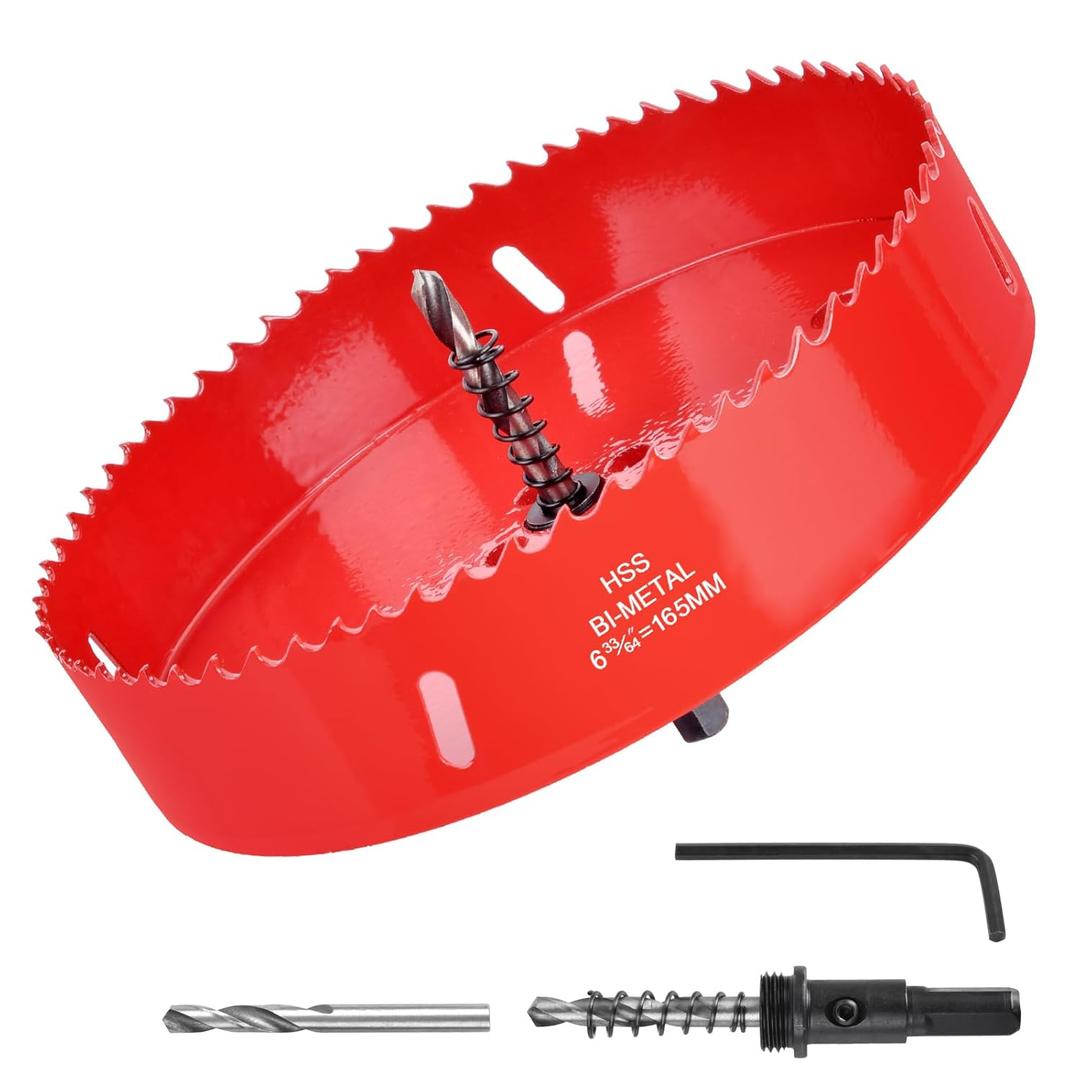 6-1/2 Inch / 165mm Hole Saw for Wood, Plastic Board, Ceiling,Drywall, and Metal Sheet - HSS Bi-Metal Hole Cutter with Pilot Drill Bit