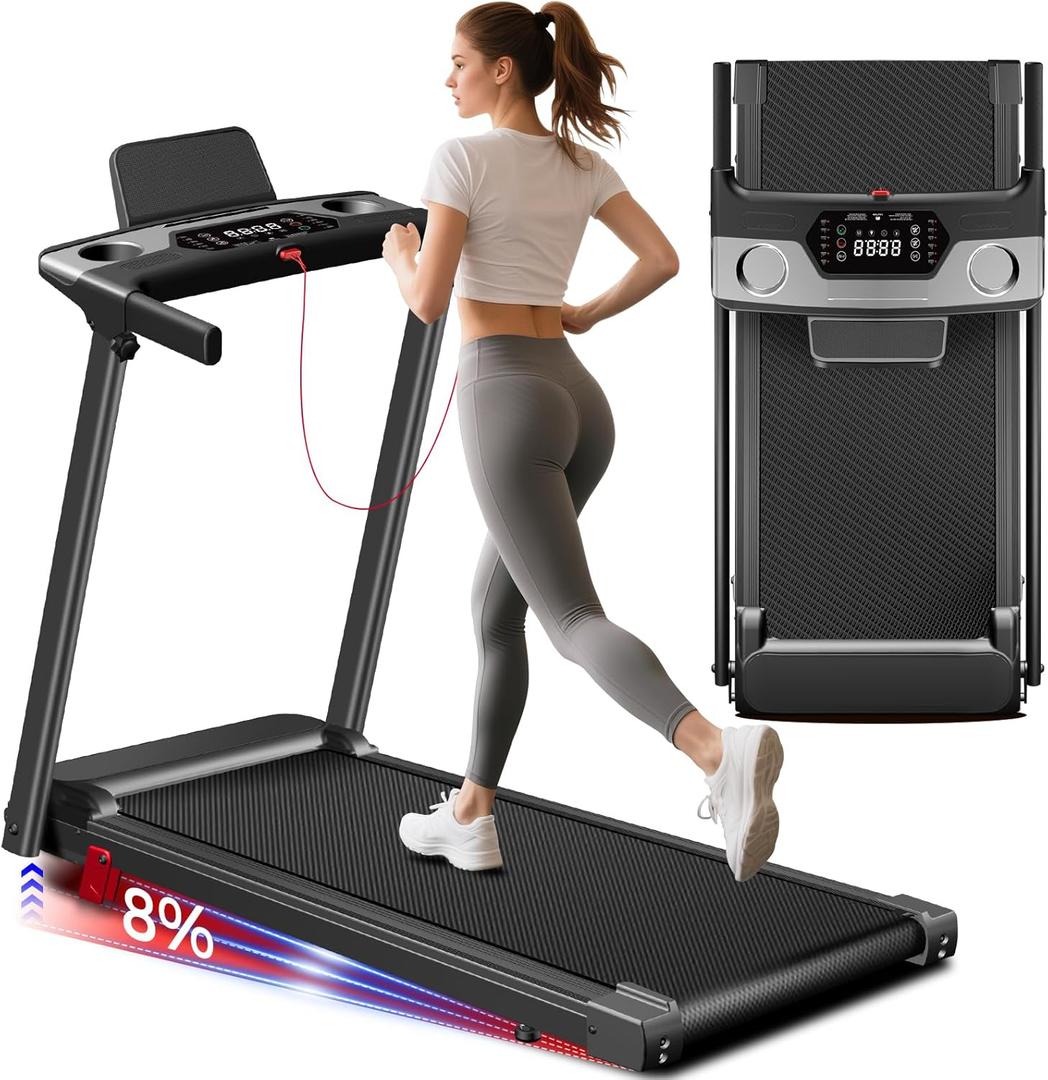 Treadmill with Incline 3-in-1 Portable Treadmills for Home Small, Incline Walking Pad Treadmill with Handle Bar, Walking Pad Foldable with 3.0HP Quiet Brushless, LED Dispay, 300LBS Capacity (Black)