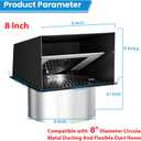 8" Outdoor Dryer Vent Cover Hood, Metal Dryer Wall Vent with Screen and Damper, Exterior Vent Cover for Dryer Vent Kitchen Range Hood Outdoor Air Exhaust (8 Inch-Black)