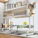 Milkshake White 3 Tier Over Sink Dish Rack Drainer with Cover - Space-Saving Organized Drying Rack for Dishes, Glasses, Bowls, Cutlery