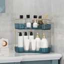 Corner Bathroom Counter Organizer Bathroom Countertop Shelf Makeup Organizer for Vanity Perfume Tray for Corner Storage (2 Tiers, Blue)
