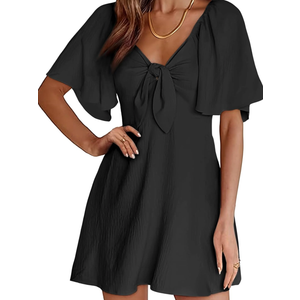 Dokotoo Womens Dresses 2025 Summer Fall Deep V Neck Elegant Bow tie Mini Dress, Small