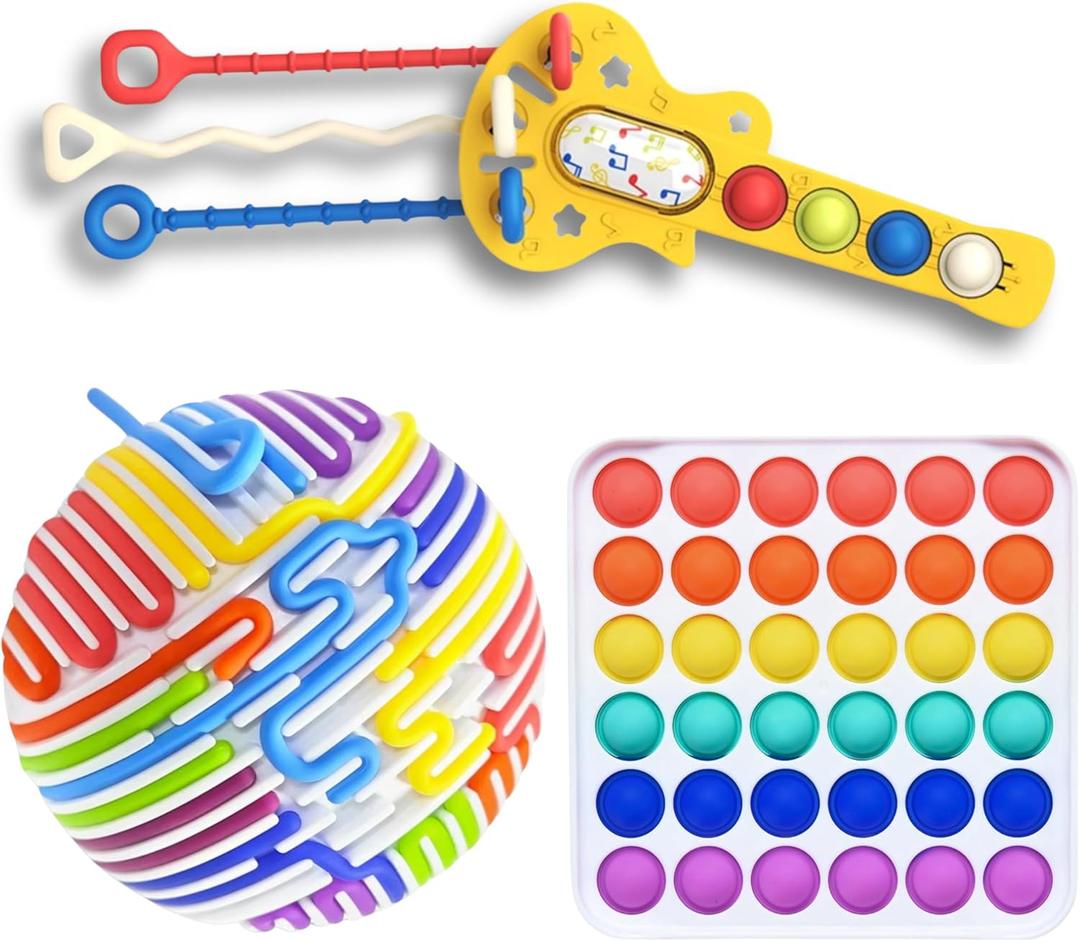 Fidget Toys for Kids | 3-Pack Sensory Toys for Kids Ages 5-12 | Pop It, Keyboard & Sensory Balls | Quiet Fidgets for Classroom | Stocking Stuffers for Christmas | Party Favors for Birthday Goodie Bags