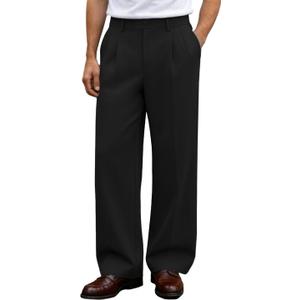Mens Casual Dress Pants Old Money Pleated Baggy Wide Leg Slacks Vintage Stylish Relaxed Fit Work Trousers S