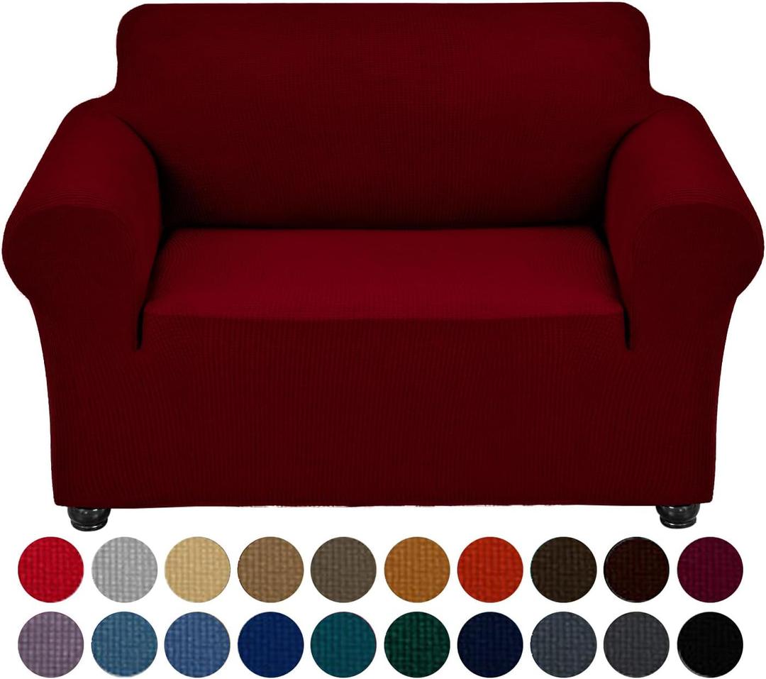 Joccun Christmas Stretch Chair Couch Cover, 1-Piece Sofa Slipcover Spandex Jacquard Fabric Sofa Covers with Elastic Bottom, Washable Furniture Protector for Dogs, Cats, Kids (Armchair, Red Dahlia) (Small 35" - 55")