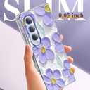 for Samsung Galaxy Z Fold 5 Case with Slim,Magnetic,Transparent Crystal Clear Slim Hard PC Shockproof Anti-Scratch Full Protective Cover for Z Fold 5 5G Purple Flowers 12-ZFOLD5-27