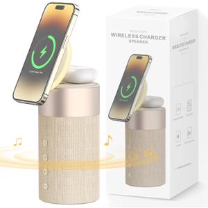 COLSUR Bluetooth Speaker, Magnetic Wireless Charger, Bluetooth Speakers with Night Light, 2 in 1 Wireless Charging Station for iPhone 17/16/15/14/13/12 Series, AirPods Pro 2/4/3/2Gift Ideal(Yellow)