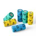 WePet Pet Wrap, Self-Adhesive, Only Sticks to Itself, Non-Woven Tape for Dog Legs, Paws, Wounds, First Aid Cohesive Gauze for Horse, Cat, Bird, Animal, 6 Rolls, 4 Inch, Pawprints A