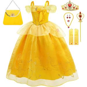 SYoimy Princess Dress for Girls Princess Dress Up Costume for Kids Halloween Cosplay Birthday Party with Accessories (5-6 Years, Yellow)