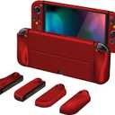 PlayVital AlterGrips Protective Slim Case for Nintendo Switch OLED, Ergonomic Grip Cover for Joycon, Dockable Hard Shell for Switch OLED w/Thumb Grip Caps & Button Caps (Scarlet Red)