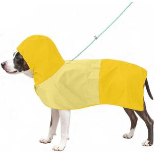 Dog Raincoat, Waterproof Dog Rain Jacket with Hood, Rain Coat for Large Dogs with Leash Hole, Raincoat Extended Dog Poncho Coverage to The Leg, Easy On/Off Rainwear Yellow, L