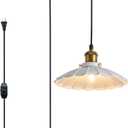 Plug in Pendant Light Industrial 9.8 Inch White Lampshade Kitchen Island On/Off Switch Hanging Lamp Plug in Adjustable 14Ft Cord Hanging Lights for Bedroom and Living Room